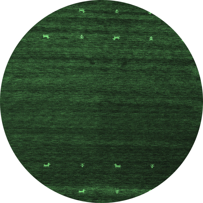Round Machine Washable Abstract Emerald Green Contemporary Area Rugs, wshcon886emgrn