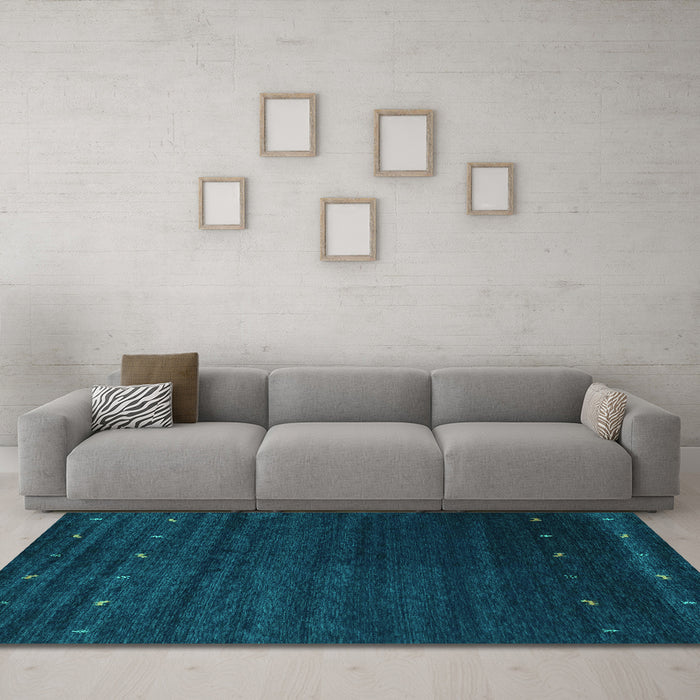Machine Washable Abstract Turquoise Contemporary Area Rugs in a Living Room,, wshcon886turq