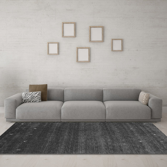 Machine Washable Abstract Gray Contemporary Rug in a Living Room,, wshcon887gry