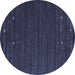 Round Abstract Blue Contemporary Rug, con888blu