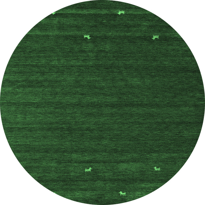 Round Machine Washable Abstract Emerald Green Contemporary Area Rugs, wshcon888emgrn