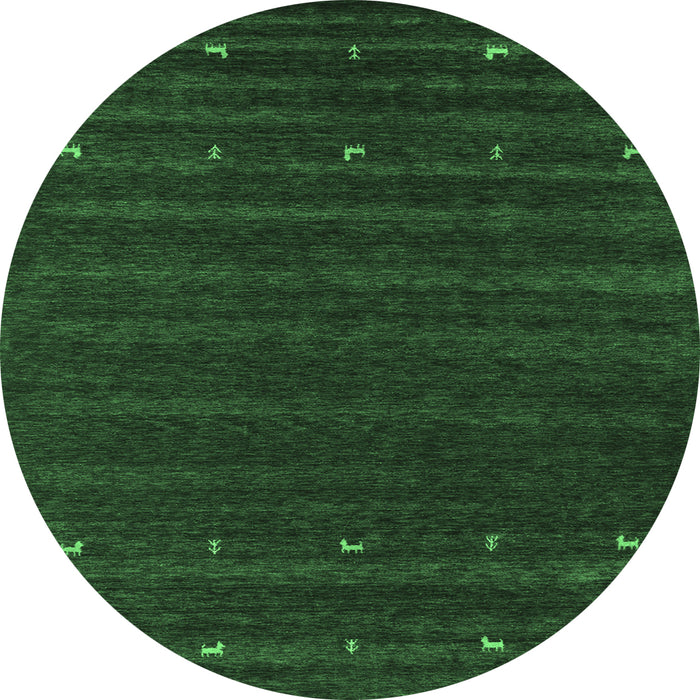 Round Machine Washable Abstract Emerald Green Contemporary Area Rugs, wshcon890emgrn