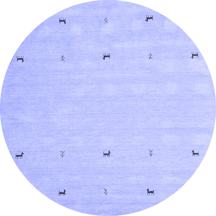 Round Machine Washable Solid Blue Modern Rug, wshcon891blu