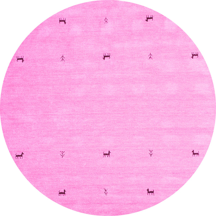 Round Machine Washable Solid Pink Modern Rug, wshcon891pnk