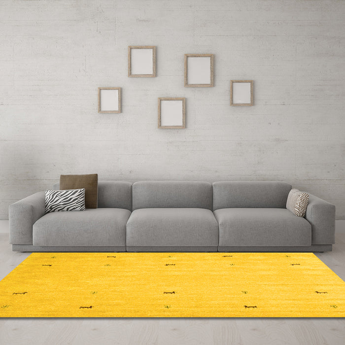 Machine Washable Solid Yellow Modern Rug in a Living Room, wshcon891yw