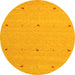 Round Machine Washable Abstract Yellow Contemporary Rug, wshcon892yw