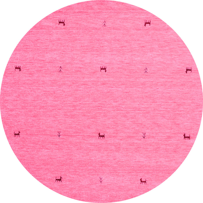 Round Machine Washable Abstract Pink Contemporary Rug, wshcon892pnk