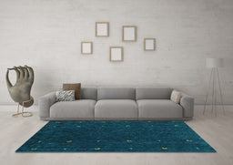Machine Washable Abstract Turquoise Contemporary Area Rugs in a Living Room,, wshcon895turq