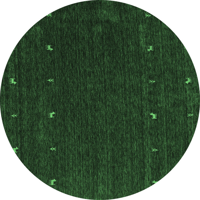 Round Machine Washable Abstract Emerald Green Contemporary Area Rugs, wshcon895emgrn