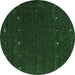 Round Machine Washable Abstract Emerald Green Contemporary Area Rugs, wshcon895emgrn