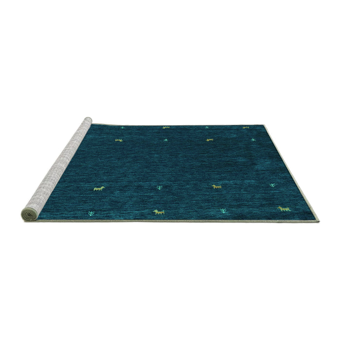 Sideview of Machine Washable Abstract Turquoise Contemporary Area Rugs, wshcon895turq