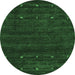 Round Machine Washable Abstract Emerald Green Contemporary Area Rugs, wshcon897emgrn