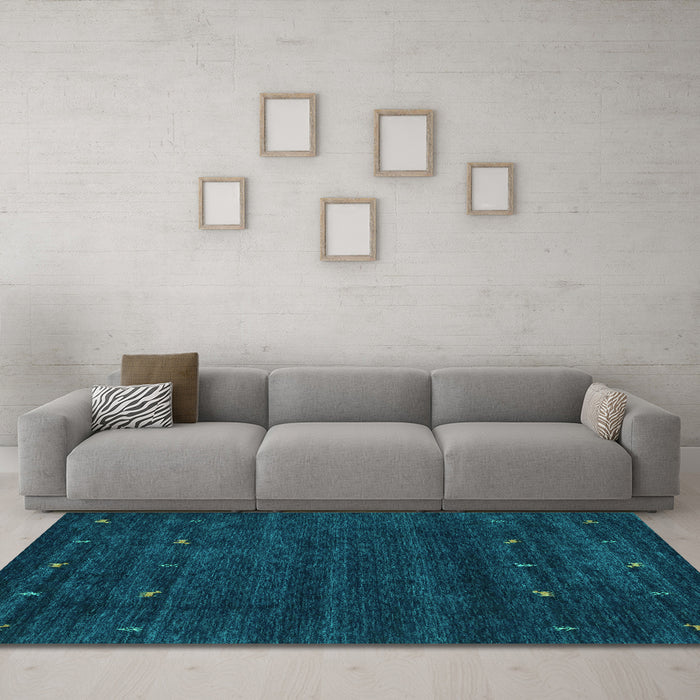 Machine Washable Abstract Turquoise Contemporary Area Rugs in a Living Room,, wshcon897turq