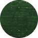 Round Machine Washable Abstract Emerald Green Contemporary Area Rugs, wshcon898emgrn