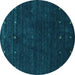 Round Machine Washable Abstract Turquoise Contemporary Area Rugs, wshcon898turq
