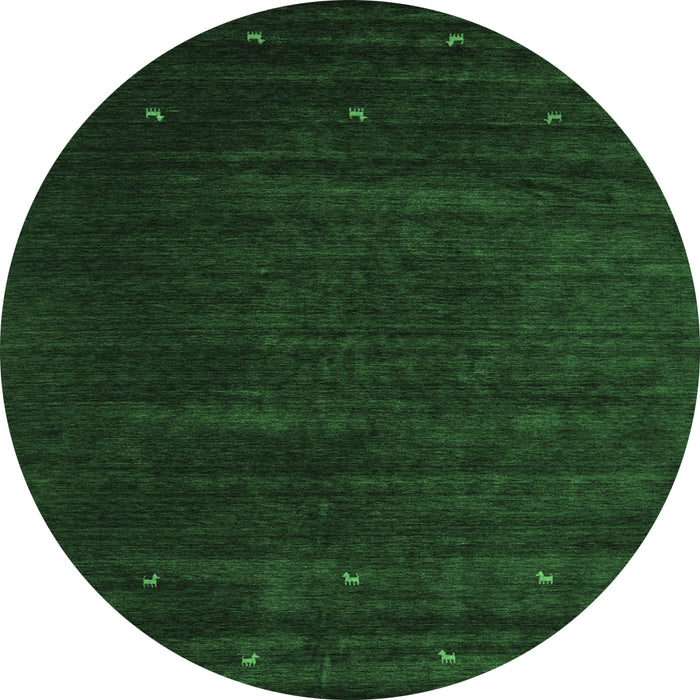 Round Machine Washable Abstract Emerald Green Contemporary Area Rugs, wshcon899emgrn