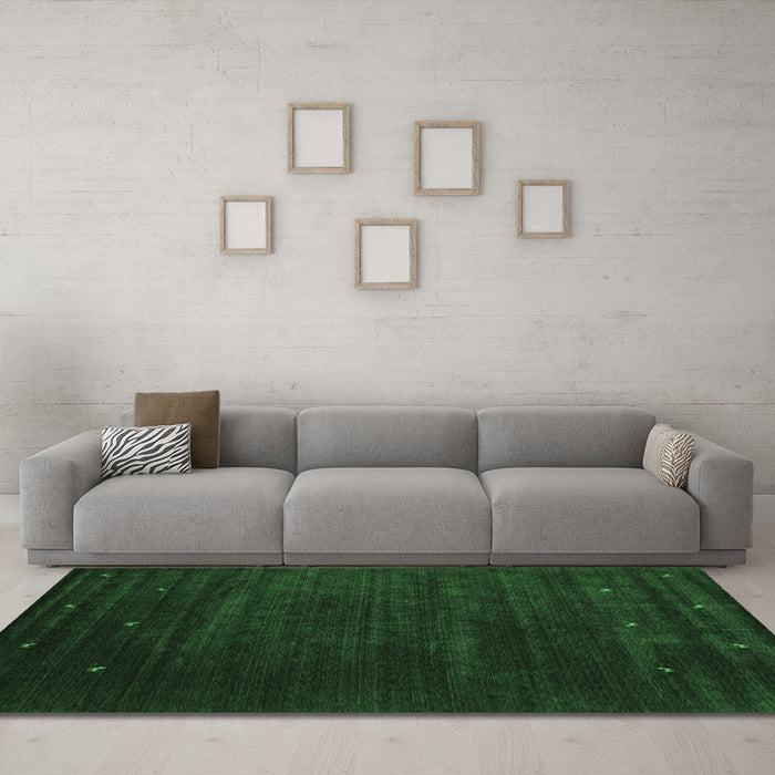 Machine Washable Abstract Emerald Green Contemporary Area Rugs in a Living Room,, wshcon899emgrn