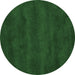 Round Machine Washable Abstract Emerald Green Contemporary Area Rugs, wshcon8emgrn