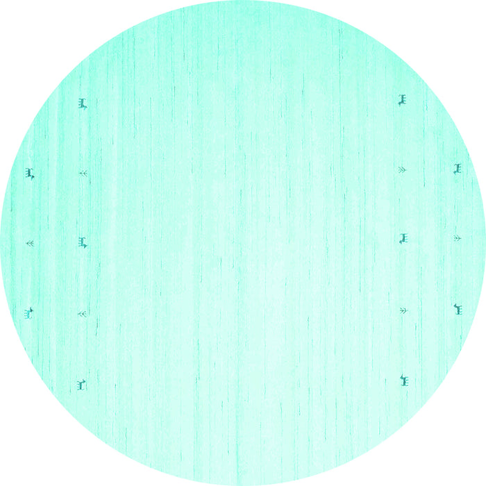 Round Machine Washable Solid Turquoise Modern Area Rugs, wshcon901turq