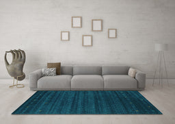 Machine Washable Abstract Turquoise Contemporary Area Rugs in a Living Room,, wshcon902turq