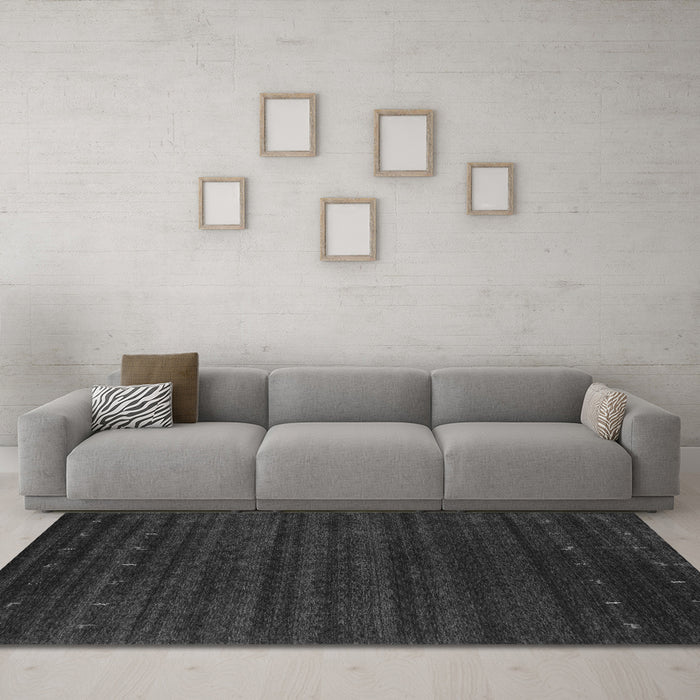 Machine Washable Abstract Gray Contemporary Rug in a Living Room,, wshcon902gry