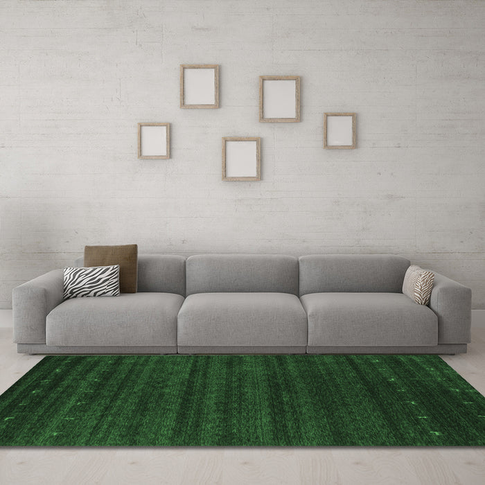 Machine Washable Abstract Emerald Green Contemporary Area Rugs in a Living Room,, wshcon902emgrn