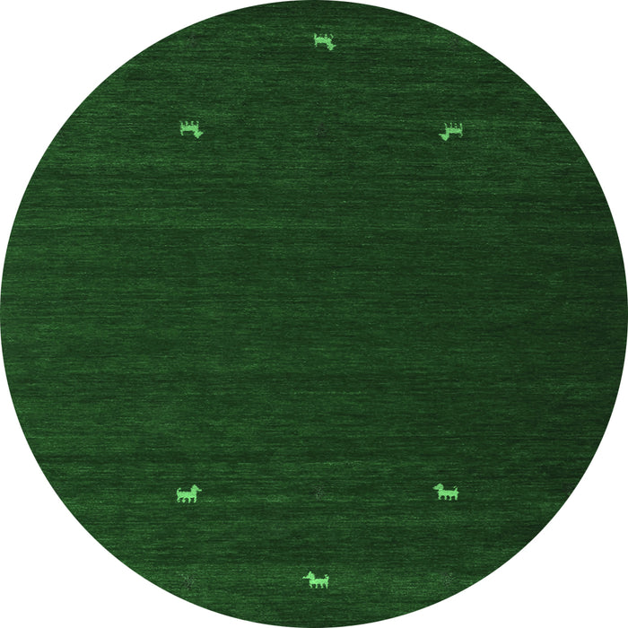 Round Machine Washable Abstract Emerald Green Contemporary Area Rugs, wshcon903emgrn