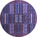 Round Abstract Blue Contemporary Rug, con905blu