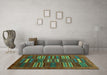 Machine Washable Abstract Turquoise Contemporary Area Rugs in a Living Room,, wshcon905turq