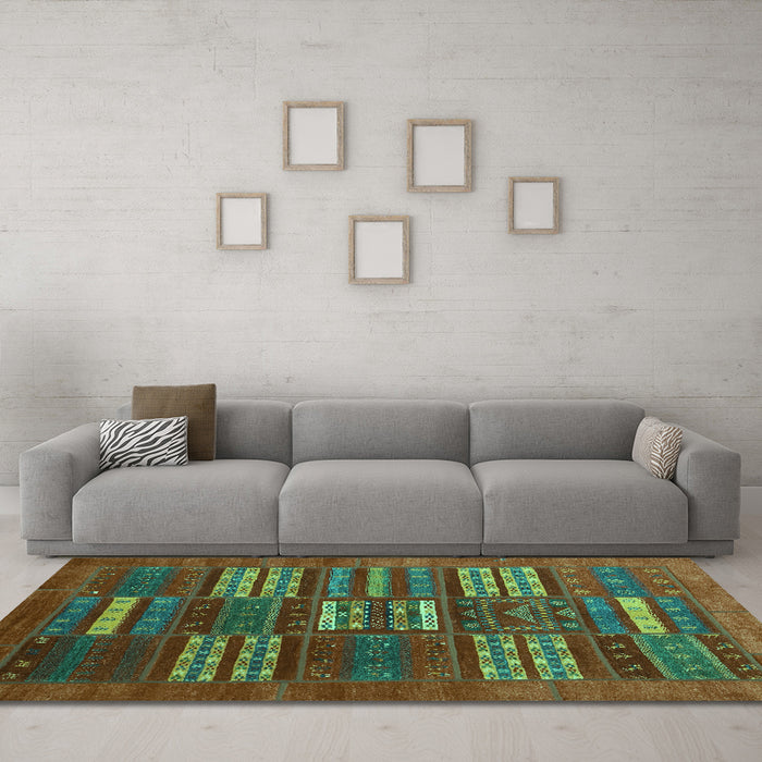 Machine Washable Abstract Turquoise Contemporary Area Rugs in a Living Room,, wshcon905turq