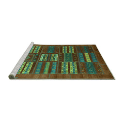 Sideview of Machine Washable Abstract Turquoise Contemporary Area Rugs, wshcon905turq