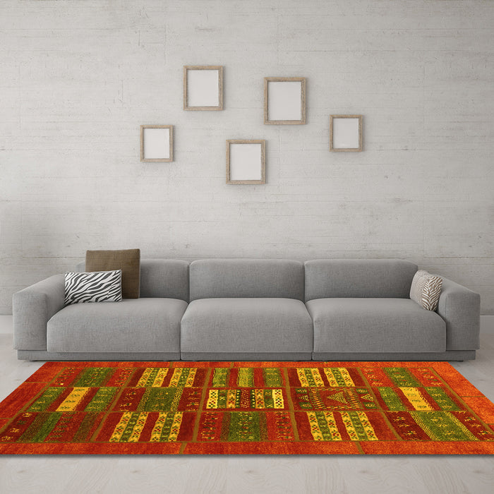 Machine Washable Abstract Yellow Contemporary Rug in a Living Room, wshcon905yw