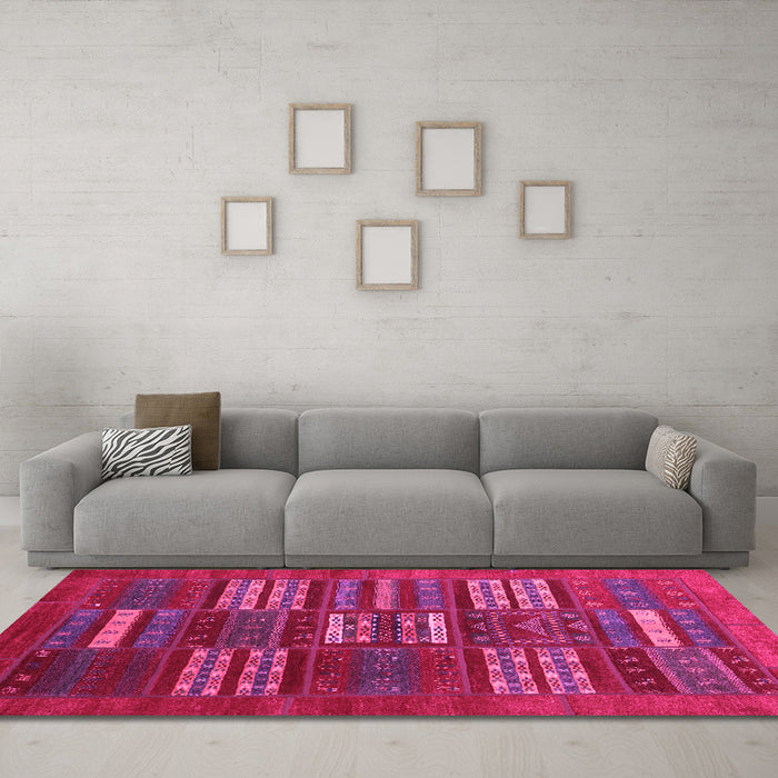 Machine Washable Abstract Pink Contemporary Rug in a Living Room, wshcon905pnk