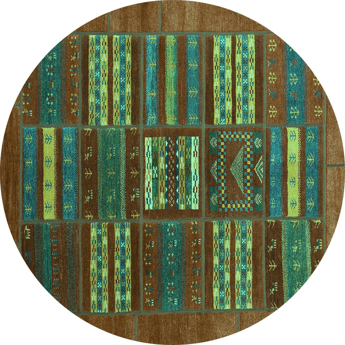 Round Machine Washable Abstract Turquoise Contemporary Area Rugs, wshcon905turq