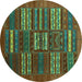 Round Machine Washable Abstract Turquoise Contemporary Area Rugs, wshcon905turq