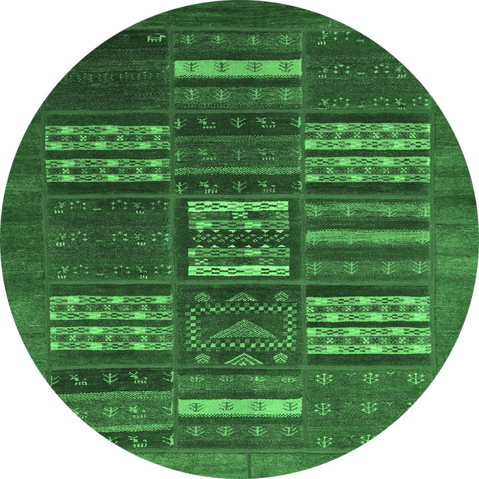 Round Machine Washable Abstract Emerald Green Contemporary Area Rugs, wshcon905emgrn