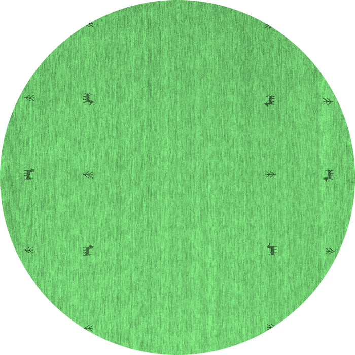 Round Machine Washable Abstract Emerald Green Contemporary Area Rugs, wshcon906emgrn