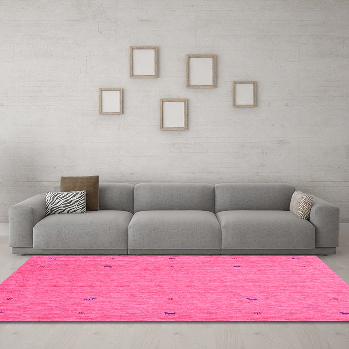 Machine Washable Abstract Pink Contemporary Rug in a Living Room, wshcon906pnk