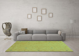 Machine Washable Abstract Turquoise Contemporary Area Rugs in a Living Room,, wshcon906turq