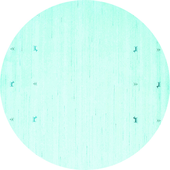 Round Machine Washable Solid Turquoise Modern Area Rugs, wshcon908turq
