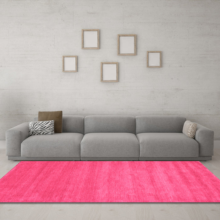 Machine Washable Abstract Pink Contemporary Rug in a Living Room, wshcon90pnk