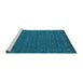 Sideview of Machine Washable Abstract Turquoise Contemporary Area Rugs, wshcon911turq