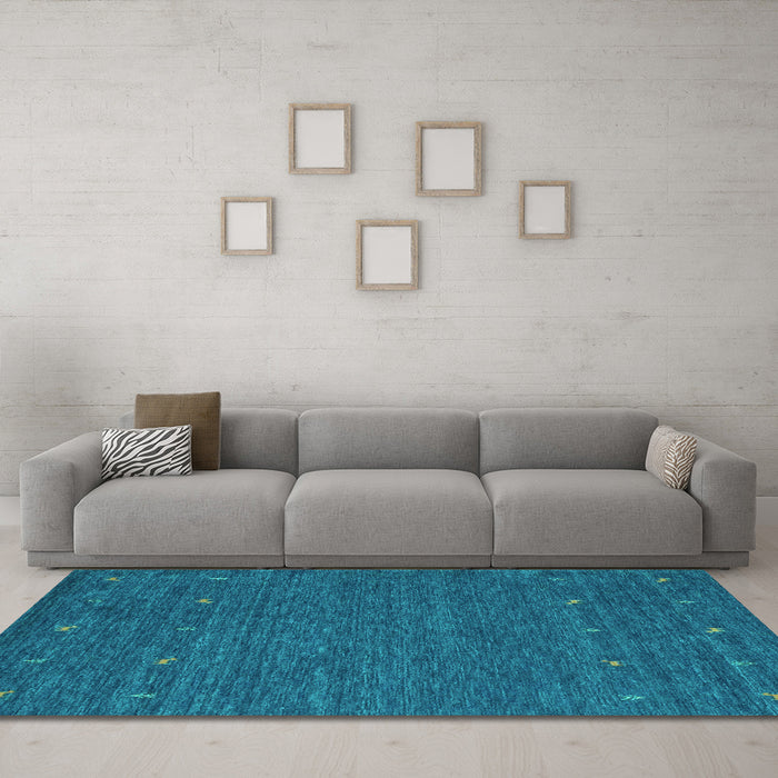 Machine Washable Abstract Turquoise Contemporary Area Rugs in a Living Room,, wshcon911turq