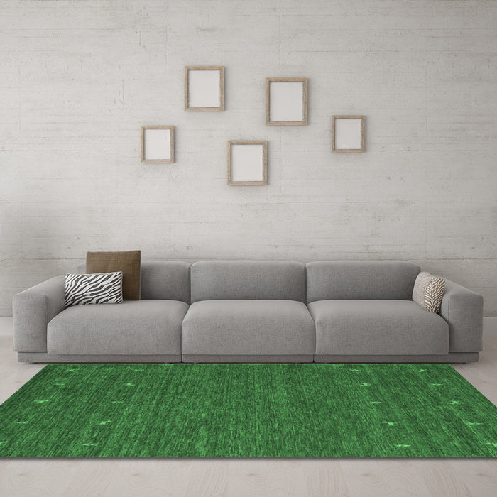 Machine Washable Abstract Emerald Green Contemporary Area Rugs in a Living Room,, wshcon911emgrn