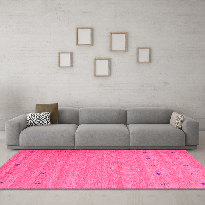 Machine Washable Abstract Pink Contemporary Rug in a Living Room, wshcon912pnk