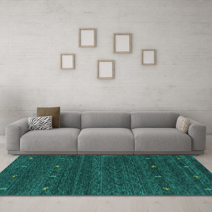 Machine Washable Abstract Turquoise Contemporary Area Rugs in a Living Room,, wshcon916turq