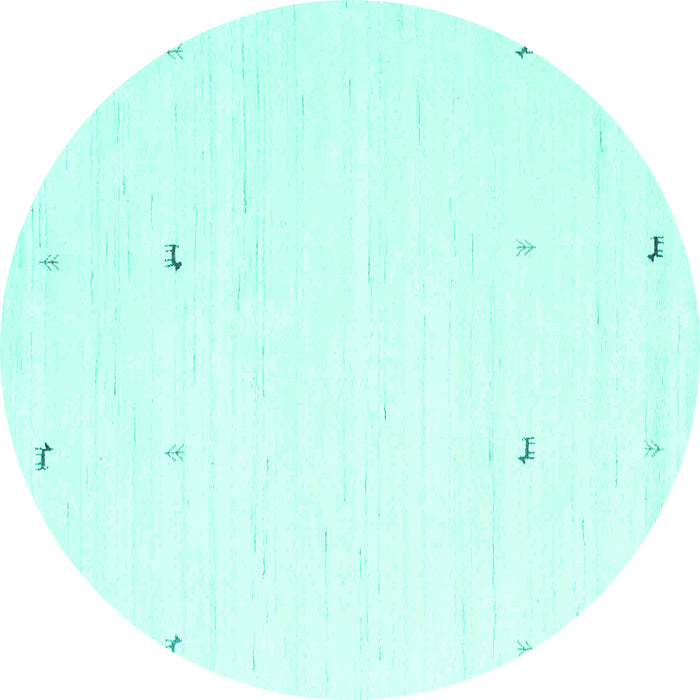 Round Machine Washable Solid Turquoise Modern Area Rugs, wshcon917turq