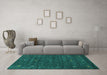 Machine Washable Abstract Turquoise Contemporary Area Rugs in a Living Room,, wshcon919turq