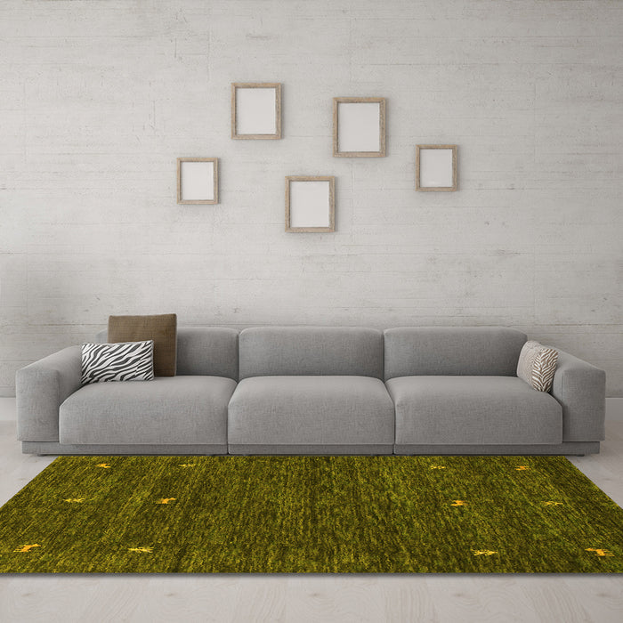 Machine Washable Abstract Yellow Contemporary Rug in a Living Room, wshcon919yw
