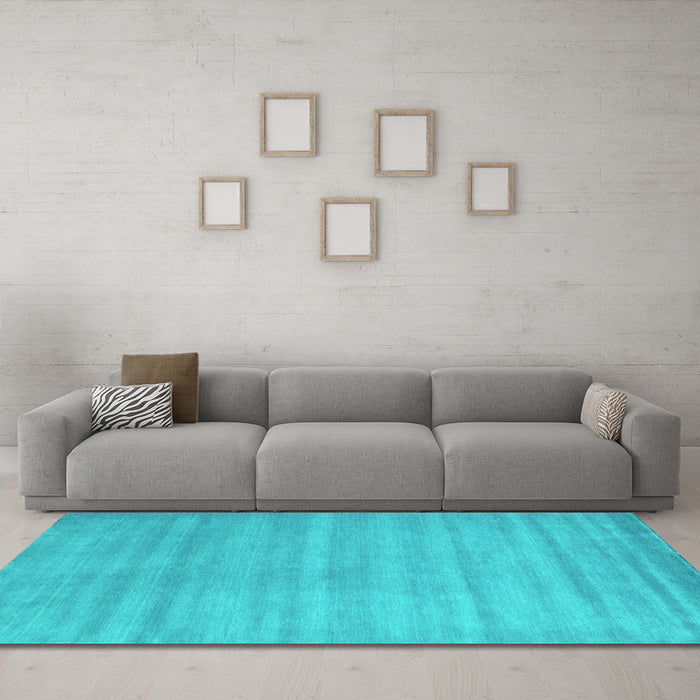 Machine Washable Abstract Turquoise Contemporary Area Rugs in a Living Room,, wshcon91turq